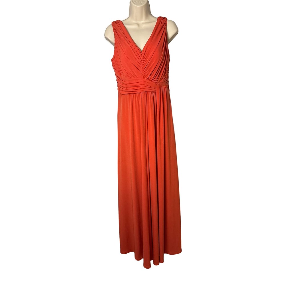 Sangria Orange Ruched V-Neck Cowl Back Maxi Gown‎ Dress Womens 12 AWIFJ56I